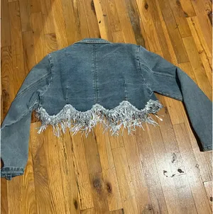 Denim Sequin Jacket Shein Fringe thumbnail 3
