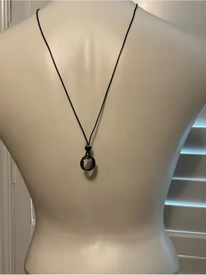 Elegant Black Cord Necklace with Ring Pendant thumbnail 1