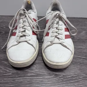 Adidas White Sneakers w/Pink Stripes thumbnail 4