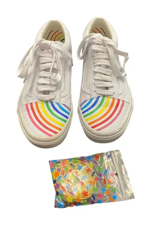 Vans x Flour Shop White Old Skool Leather Rainbow Sneakers Women’s 9 Pride Fun thumbnail 1