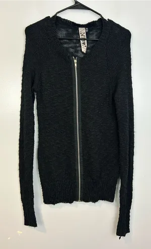 Widow Black Open Knit Long Sleeve Zipper Front Long Sweater Size XS Dollskill thumbnail 1