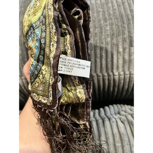 Vintage Talbot's Silk Scarf - Fringed, Green Brown Paisley, 61 inches long thumbnail 10