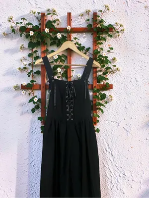 Scarlet Darkness Black Gothic Corset Midi Dress Boho Witchy Alt Festival Size M thumbnail 6