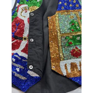Vintage S.A.V.V.Y Heavily Sequined Christmas Vest Santa Claus/Angel Size L 36 thumbnail 6