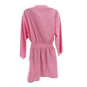 Eileen West Pink White‎ Seersucker Robe S M Stripe Cotton Blend Lace Trim Wrap thumbnail 5