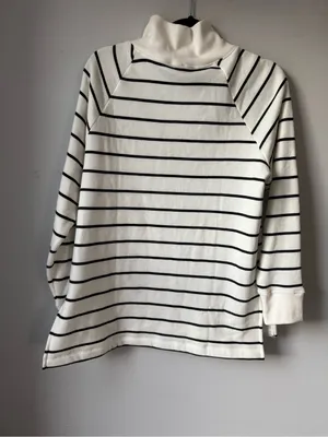 J. Crew Striped Button Shoulder Turtleneck Sweater White Black Comfy Sweatshirt thumbnail 8