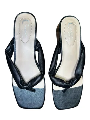 C. EST 1946 Leather Slide Sandals 7 Black EUC thumbnail 5