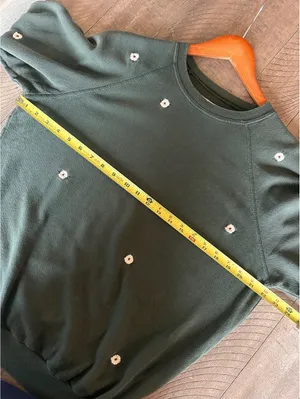 THE GREAT. The College Crewneck Sweatshirt Olive Floral Embroidered Women’s 0 XS thumbnail 10