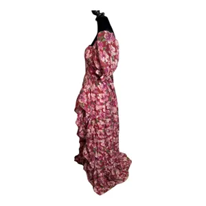 Storia Floral Ruffle Maxi Dress Women L Sweetheart Neck Puff Sleeve Cottage Romantic thumbnail 5