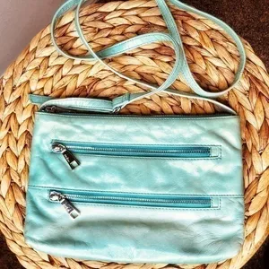 HOBO INTERNATIONAL Purse Crossbody bag Mint Green Leather multi zip pockets thumbnail 1