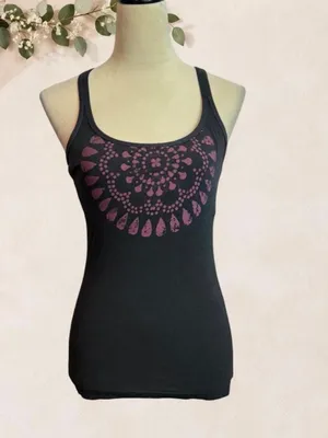 Green Apple Black Purple Mandala Racerback Tank Top Size M thumbnail 3