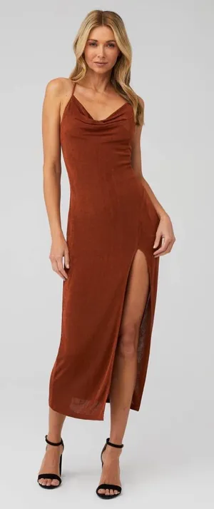 She Is Us Brown Bronze Shimmer Slinky Slip Dress Size 4 US thumbnail 1