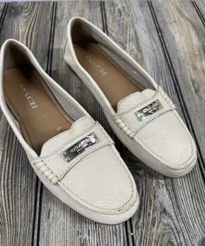 COACH Driving Loafers Fredrica Pebbled Leather Ivory Flats Slip On Womens 8B thumbnail 1