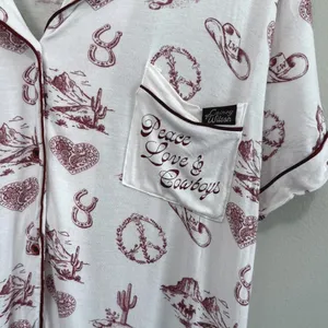 Lainey Wilson‎ Peace, Love, and Cowboys Bell Bottom Western Print PJ Set Size L thumbnail 4