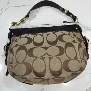 Coach Purse Zoe Signature Khaki Brown Canvas Hobo Shoulder Bag Y2K Leather Trim thumbnail 3
