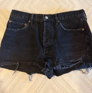AGOLDE Black Distressed Ripped Button Fly Cutoff Jean Shorts Size 28 thumbnail 1