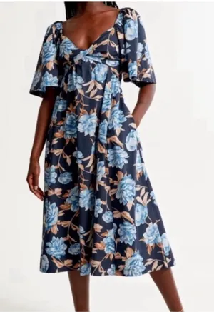 Abercrombie & Fitch Angel Sleeve Twist Front Midi Dress thumbnail 1