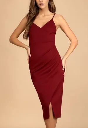 NWT Lulu’s All this Appeal burgundy bodycon midi dress size M thumbnail 1