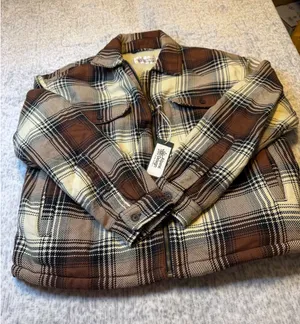 Alpine Design Women Plaid Sherpa Lined Zip Up‎ Jacket Brown Cream Black Sz M NWT thumbnail 1