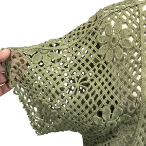 WoWo Boho Crochet Daisy Flower Open Weave Knit Top Hippie Green Size L Festival thumbnail 4