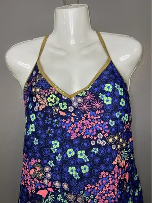 Aerie Swimsuit Womens XL Blue Floral One Piece Triangle Crisscross Back Strappy thumbnail 1