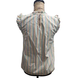 J. Crew Striped Ruffle Neck Sleeveless Blouse Women's Size‎ 2 thumbnail 3