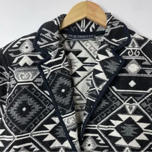 New Identity Y2K 90s black southwestern Cowichan tapestry blanket crop jacket M thumbnail 2