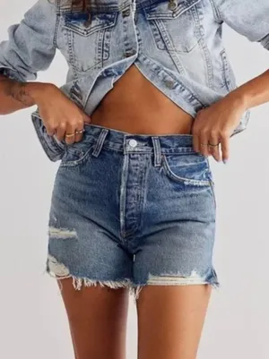 Agolde‎ Dee Short in Turmoil Distressed Denim Shorts Size 31 High Rise thumbnail 1