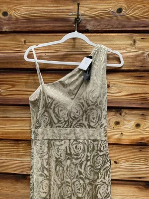 NWT BETSY AND ADAM "MARIAH" Gold FOIL KNIT ONE SHOULDER DRESS thumbnail 10