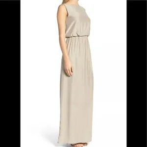 Natalie Deayala drape back silk column dress. NWT Tan thumbnail 6