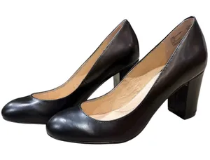 Lands End Pumps Size 7.5B Black Leather 3" Block Heel Neutral Classic Minimalist thumbnail 1