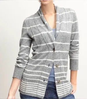 Banana Republic Wool/Cotton blend Gray Striped Cardigan S thumbnail 1