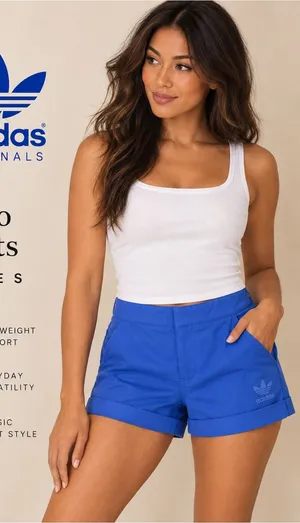 Adidas Originals Chino Shorts Blue Cuffed Trefoil Size Small thumbnail 1