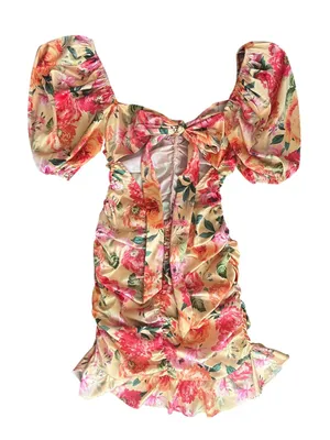 For Love and Lemons Women’s Versilla Puff Sleeve Yellow Floral Mini Dress Sz S thumbnail 6