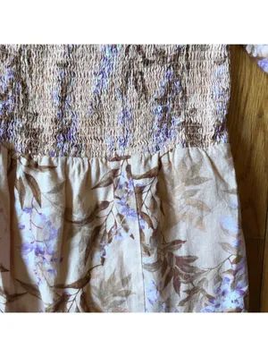 House of Harlow EUC Women's 1960 Linen Smocked Pink Palm Midi Dress Size S thumbnail 8