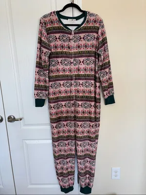 Natural Life Fleece Onesie Pajamas Loungewear Jumpsuit Fair Isle Size Small thumbnail 2