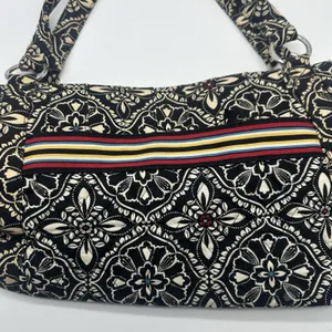 Vera Bradley Black Cream Floral Quilted Shoulder Hobo Bag Multicolor Stripe thumbnail 9