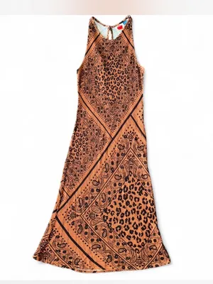 Anthropologie Farm Rio Bodycon Slip Sleeveless Midi Dress Brown Leopard Banana S thumbnail 2