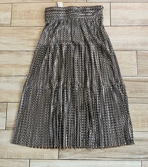 Womens NWT ba&sh Gold Shimmer Pleated Midi Skirt - 2/M thumbnail 1
