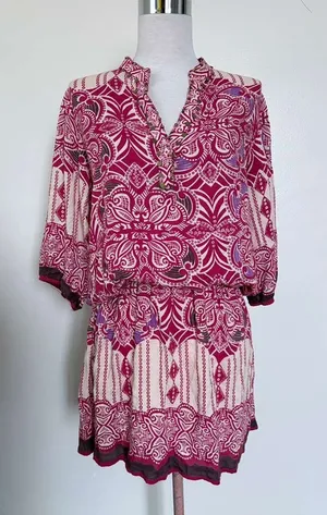 Angie Pink and Cream Printed V Neck Dress thumbnail 1