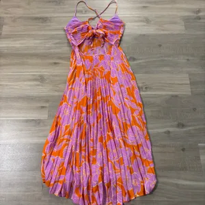 Astr the Label Blythe Floral Plisse Midi Dress Orange Purple Flower Women Medium thumbnail 7