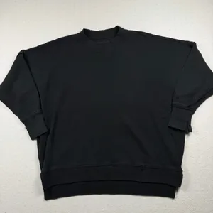 Aerie Oversized Henley Sweatshirt Women’s Medium Black Waffle Knit Pullover thumbnail 1