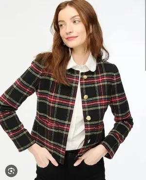 J. Crew Factory Size 8 Stewart Tartan Wool Blend Lady Jacket Cropped Preppy thumbnail 1