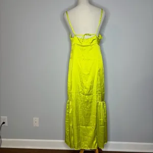 Bolongaro Trevor: Lime satin lace trim slip dress thumbnail 6