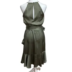 Jennifer Lopez Halter Ruffle Satin Dress Olive Green Cocktail Party Wedding‎ S thumbnail 6
