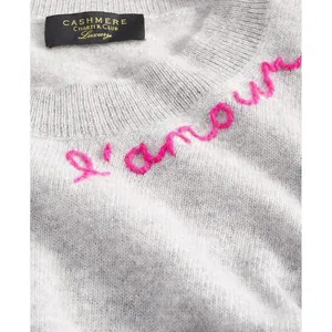 NWT Charter Club Women's Cashmere L'Amour Embroidered Crewneck Sweater Gray M thumbnail 4