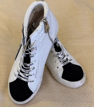 Vintage Havana White and Black High-Top Sneakers shoes with black suede toe 10 thumbnail 1