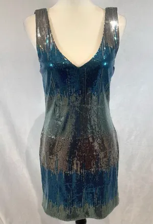 Lila Rose stunning silver and blue waterfall sequin mini dress size large NWT thumbnail 2
