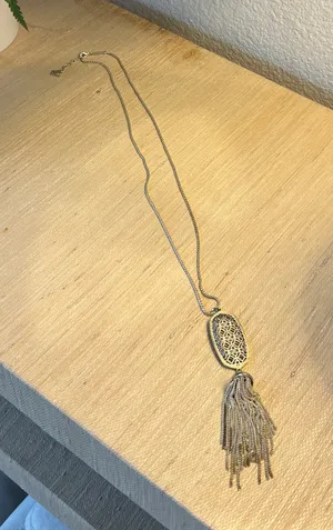 Kendra Scott Rayne Two Tone Gold and Silver Filigree Long Pendant Necklace thumbnail 1
