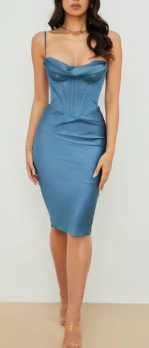 NEW House of CB Aegean Blue Corset Midi Dress thumbnail 1